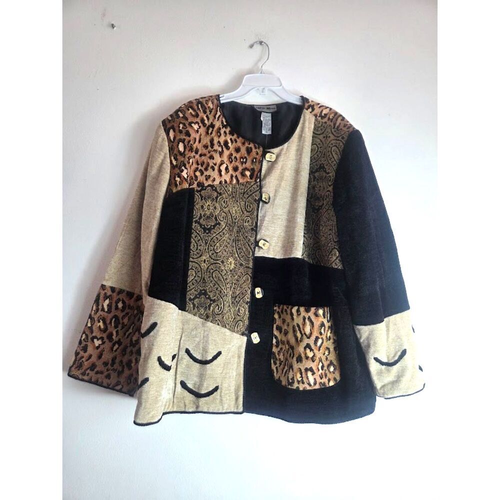 NWT Indigo Moon Black Brown Cheetah Jacquard Knit Cotton Boho Jacket size 3X